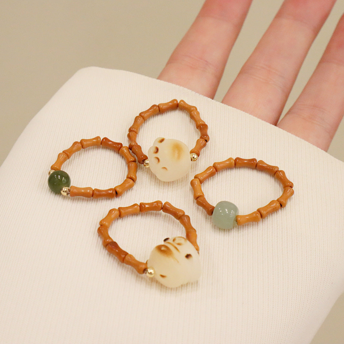 Joint Olive Nut Bodhi Jade Cat's Paw Elastic Rings