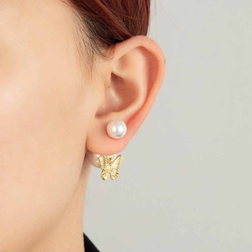 Pearl Butterfly Fashion Affordable Luxury Style Hollow Niche High-grade Stud Earrings