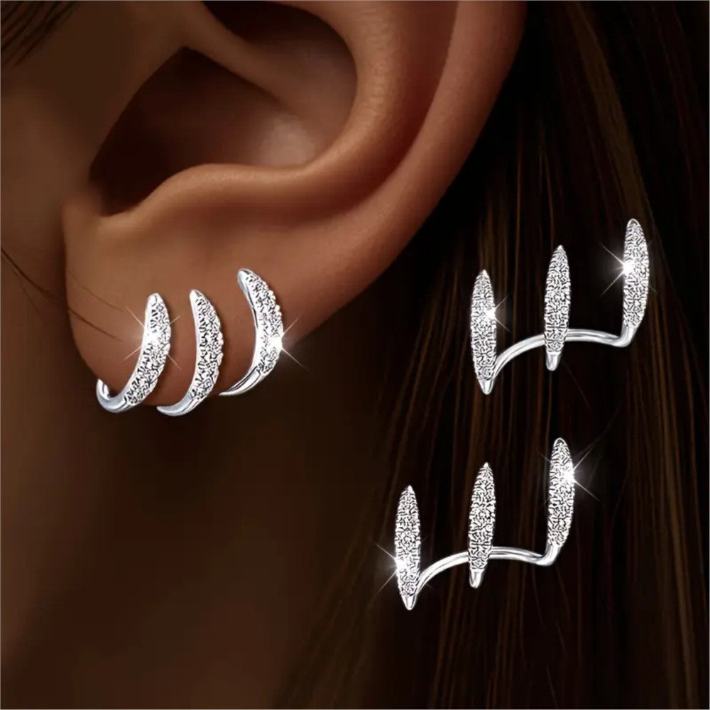 Geometry Pattern Zircon Female Arc Gang Drill Stud Earrings