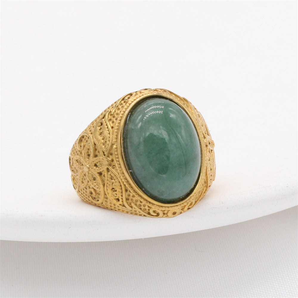 Personality Vintage Engraving Gem Titanium Steel Rings