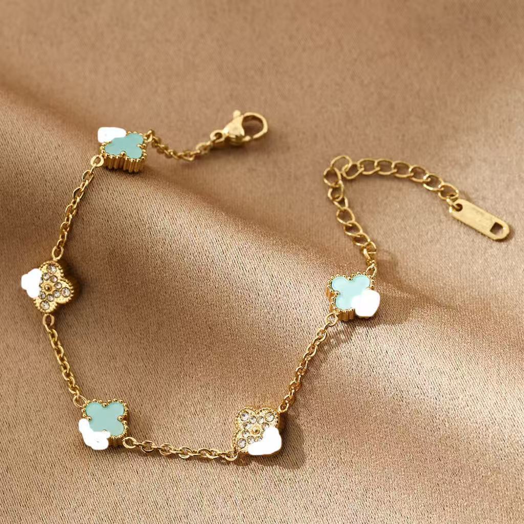 Four-leaf Clover With Diamond Real Gold Bracelets