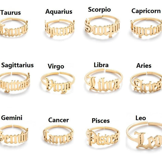 Female Retro Opening Simple English Letters Ring