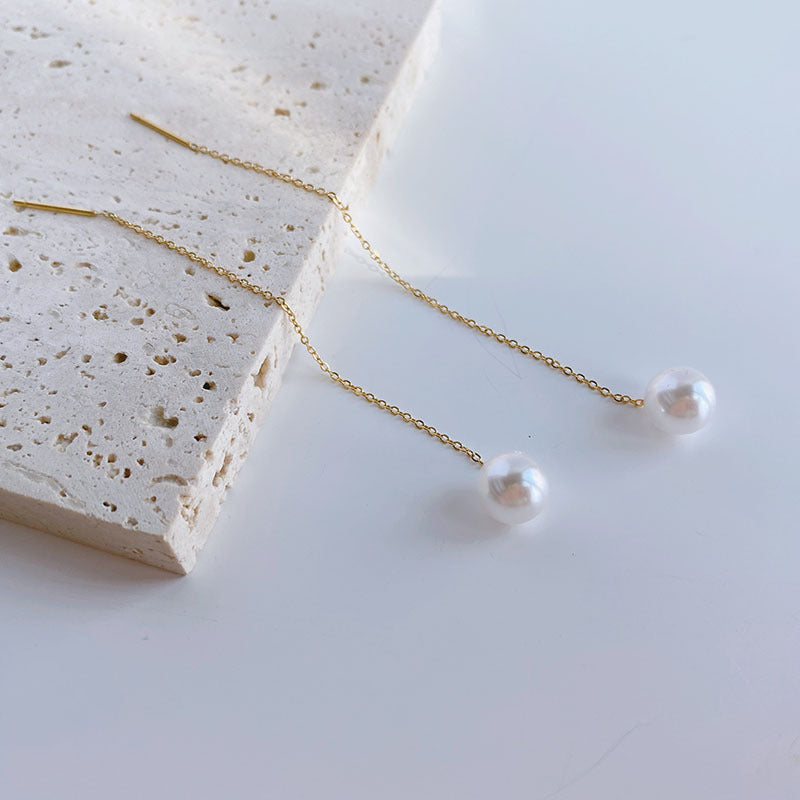 Style Long Tassel White Pearl Korean Graceful Fashion Ear Line