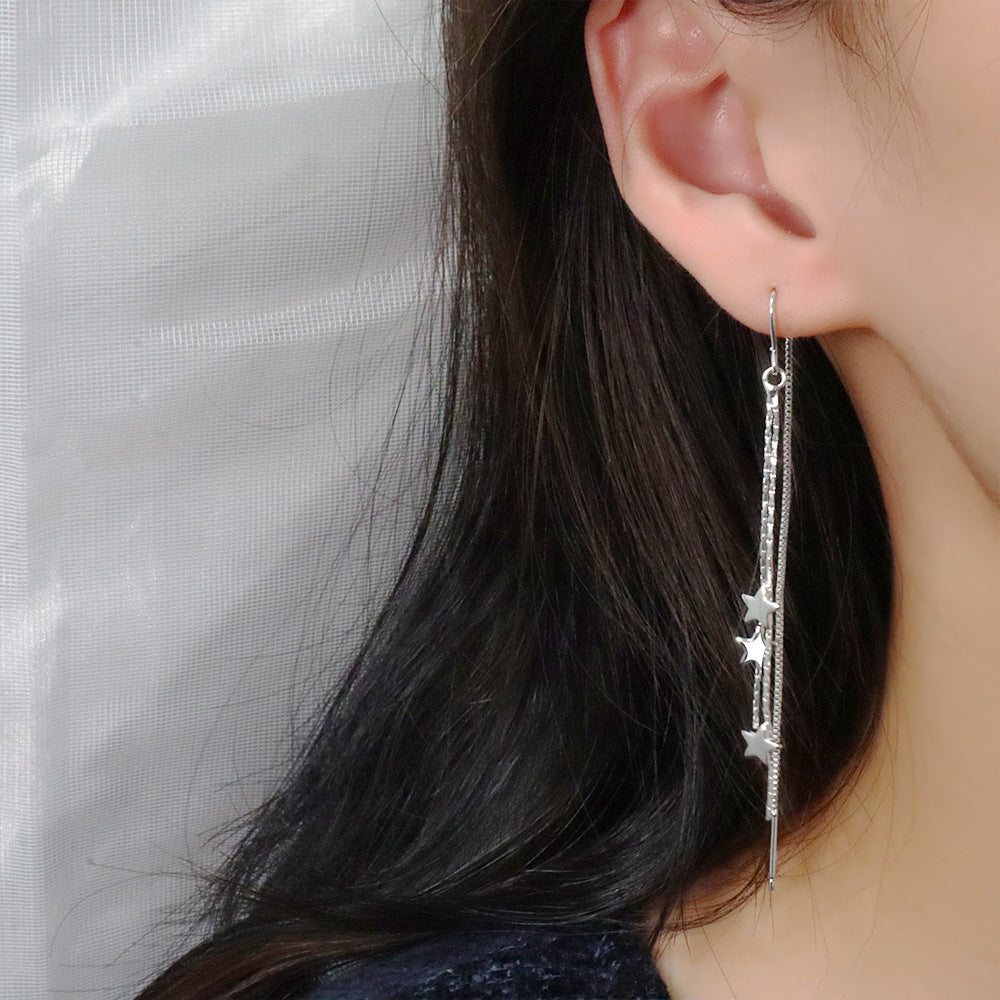 Women's Pentagram Tassel Unique High-grade Long Meteor Chain Bean Hook Ear Line