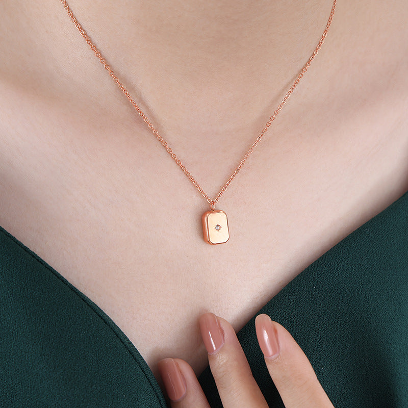 Geometric Square Inlaid Zircon Clavicle Chain Plated Necklaces