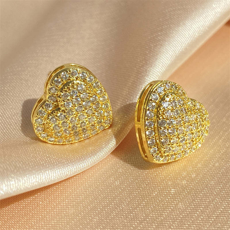 Women's Fashion Exquisite Geometric Love Heart-shaped Copper Inlaid Rings