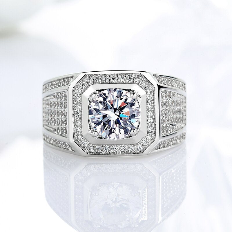 Men's Carbon Diamond Simulation Imitation Moissanite White Gold Plated Domineering Ring
