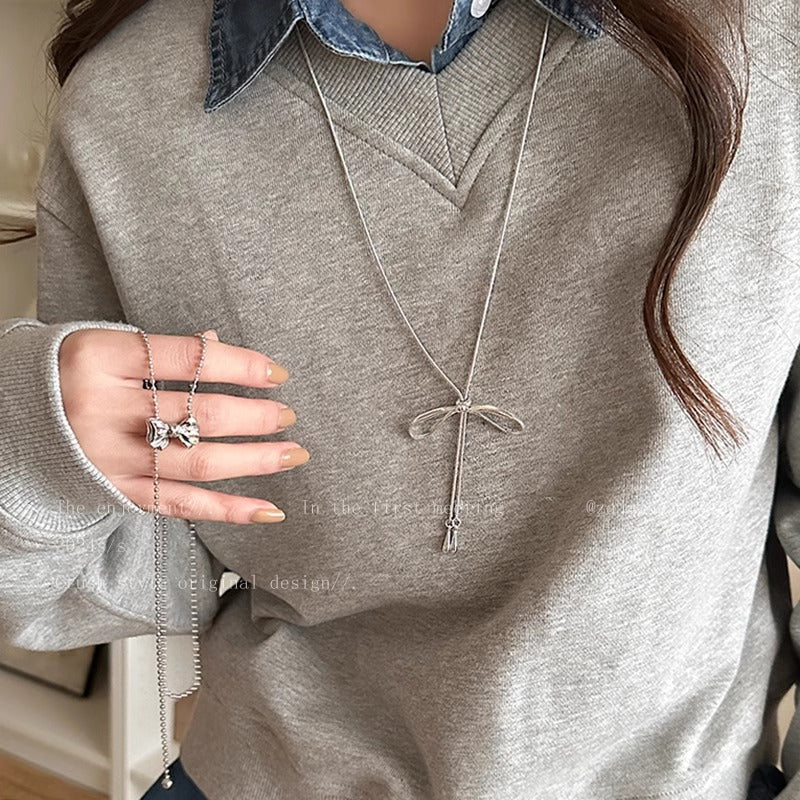 Women's Bow Metal Long Temperament Wild Sweater Necklaces