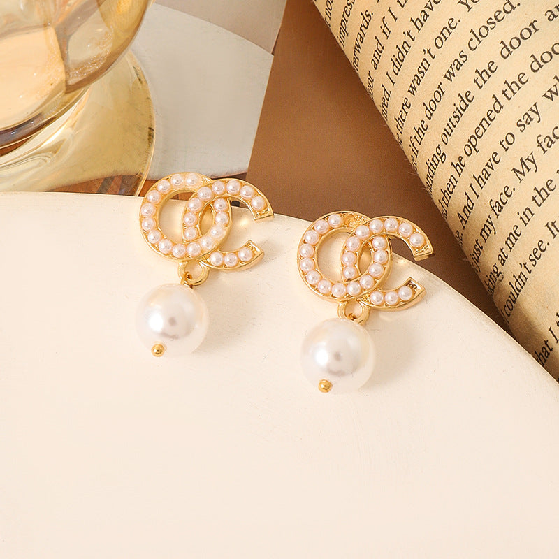 Simple Retro Sier Needle Pearl High Sense Ear Earrings