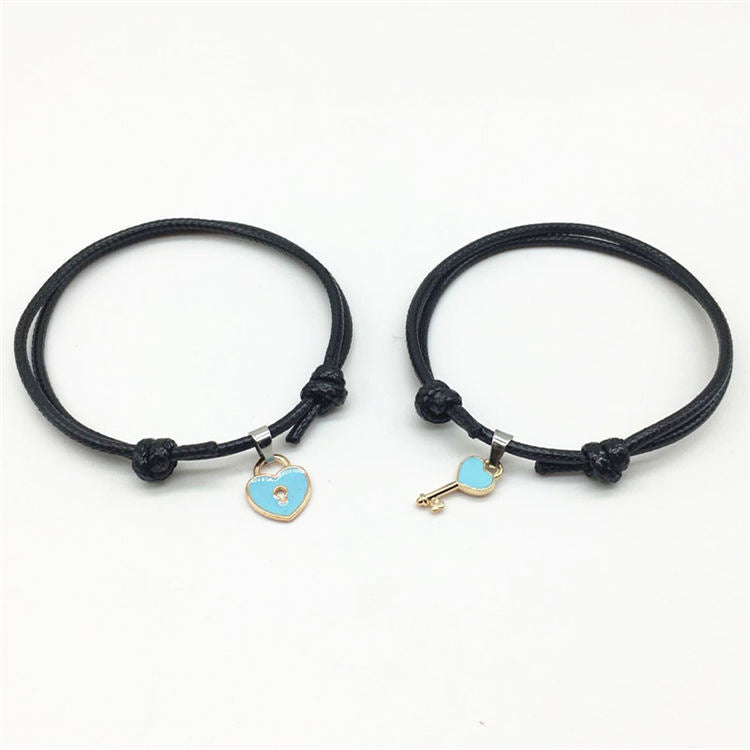 Unisex Alloy Accessories Love Key Black Wax Rope Pair Bracelets