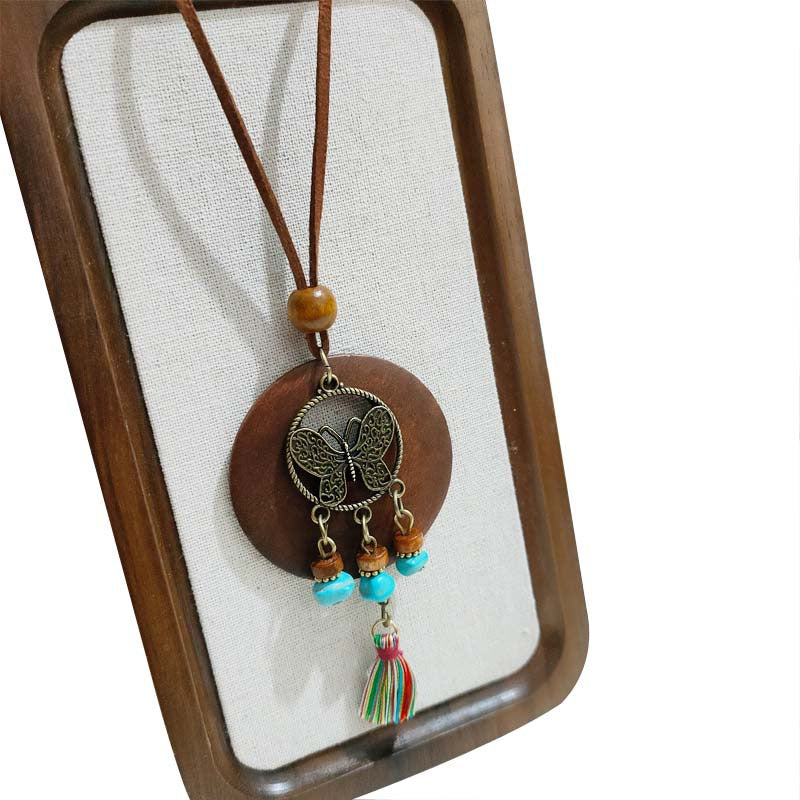 Women's Ethnic Style Wooden Tassel Long Sweater Chain Necklace