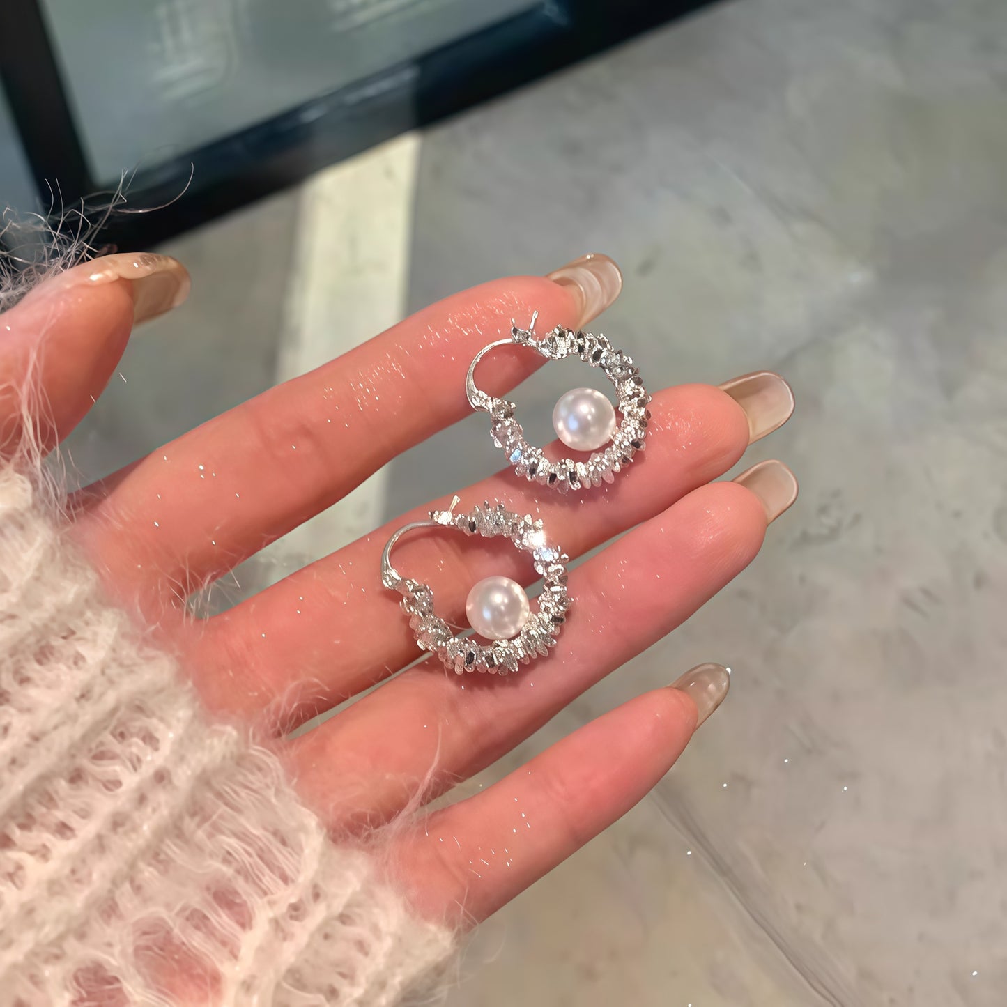 Women's Sier Needle Flower Pearl Exquisite Niche Earrings