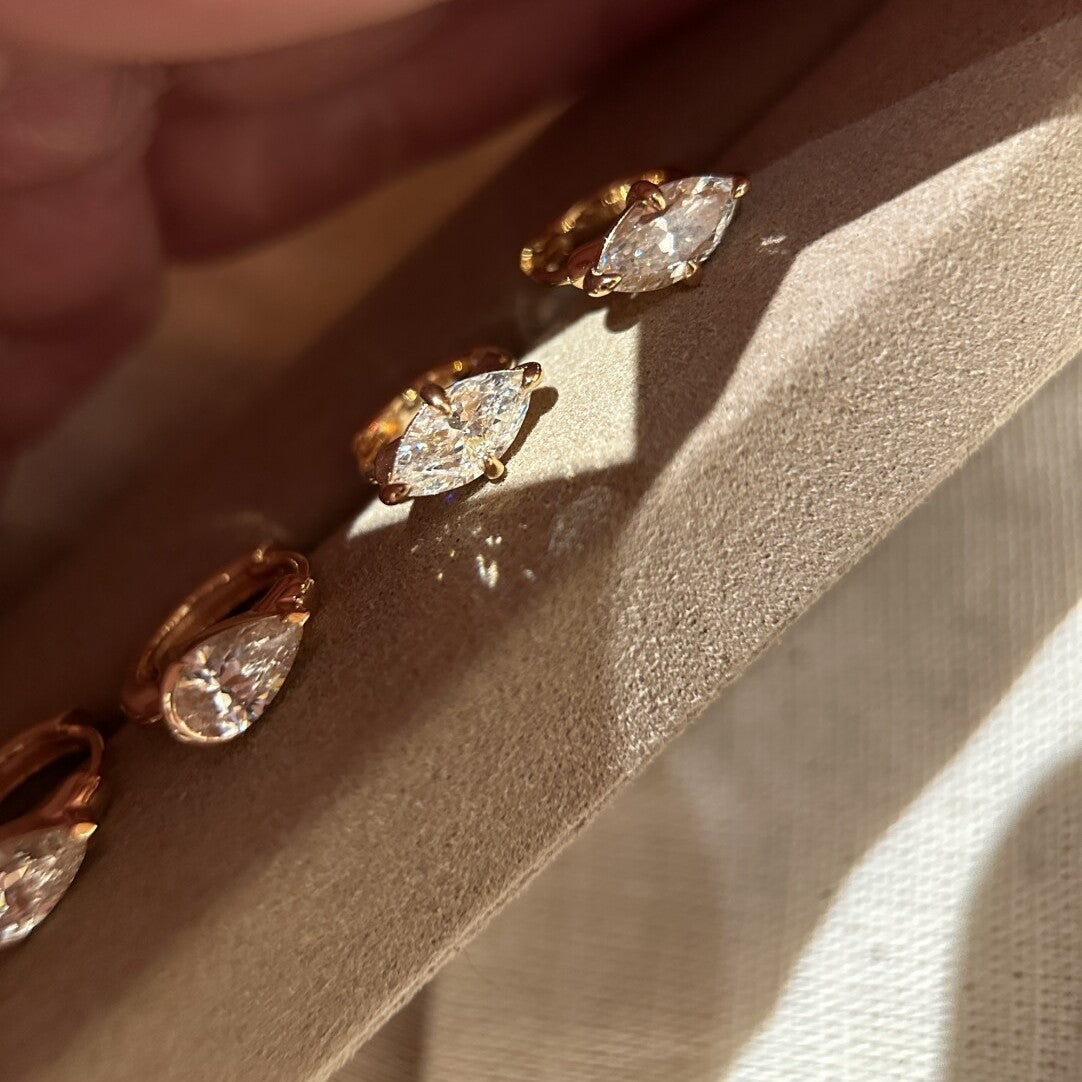 Star Ear Clip Drop-shaped Diamond Bezel Setting Stud Earrings