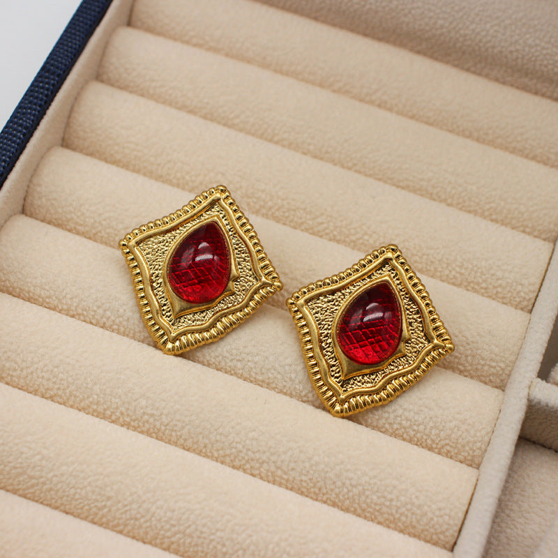 Sier Pin Handmade Colored Glaze Jelly Beat Stud Earrings