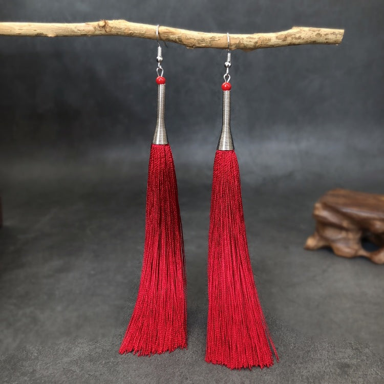 Women's Ethnic Style Tassel Classical Temperament Long Rings
