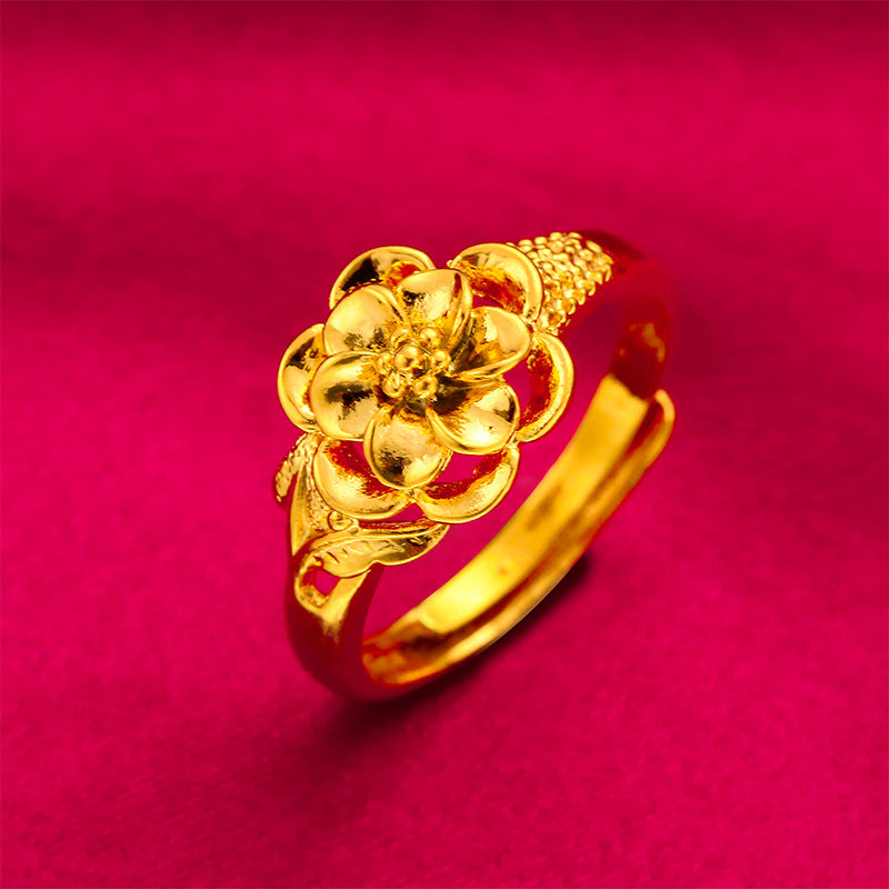 Women's Placer Gold Female Flower Imitation Opening Rings