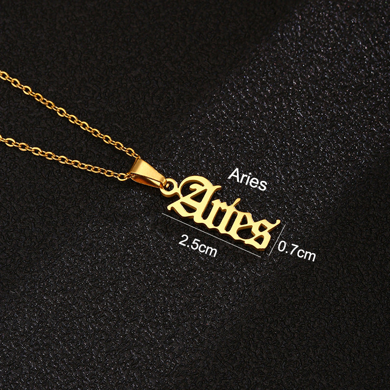 Women's & Men's Constellations Stainless Steel English Letters Titanium Clavicle Pendants