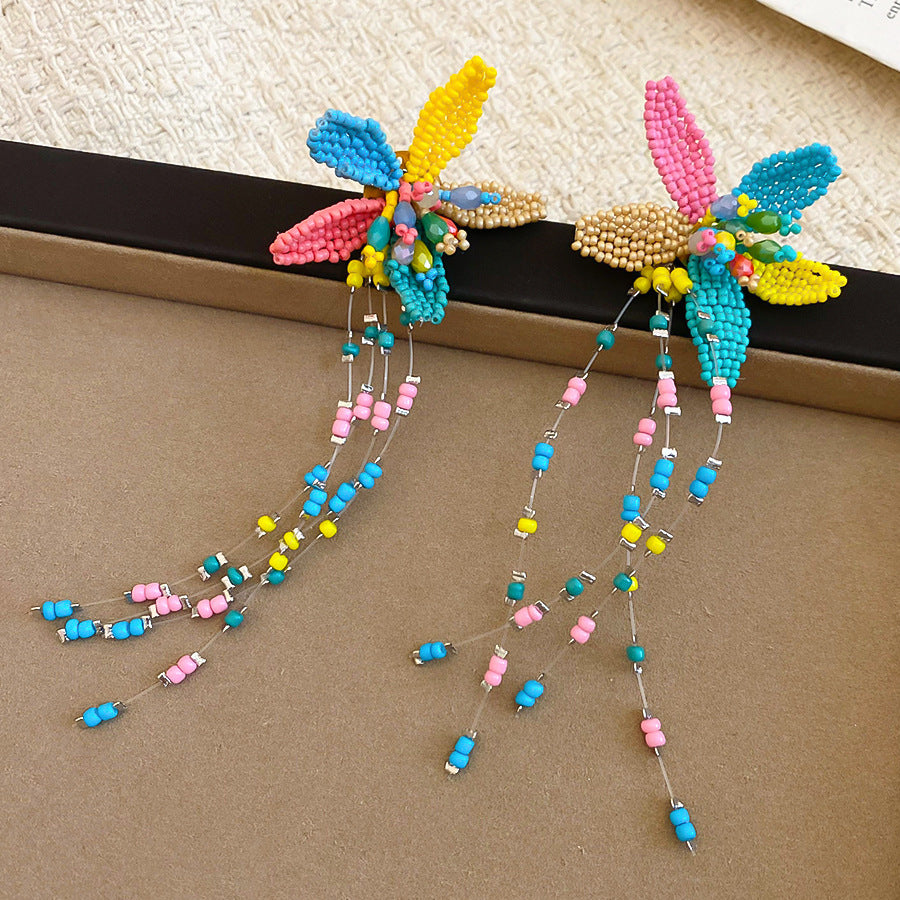 Dopamine Vacation Style Sier Needle Bead Flower Delicate Indie Earrings