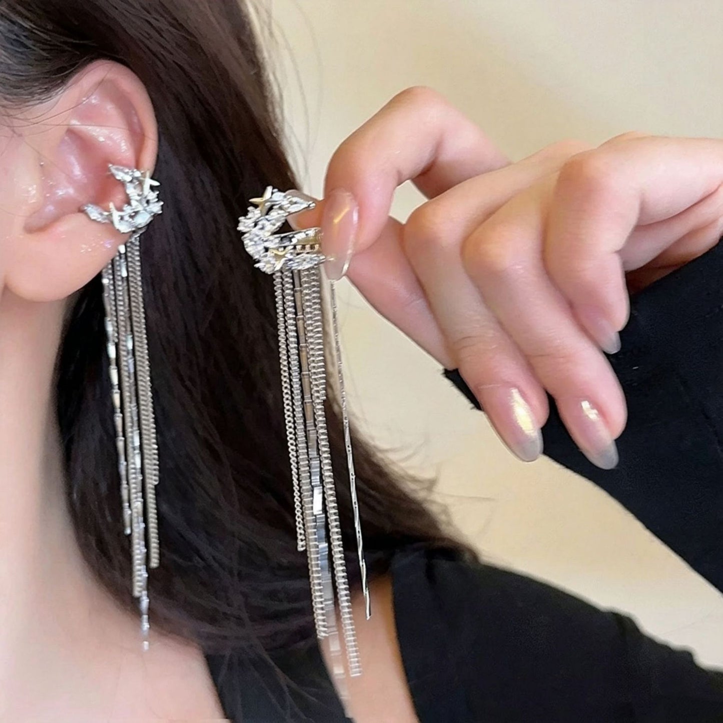 Women's Long Tassel Ear Clips Clip Painless Earrings