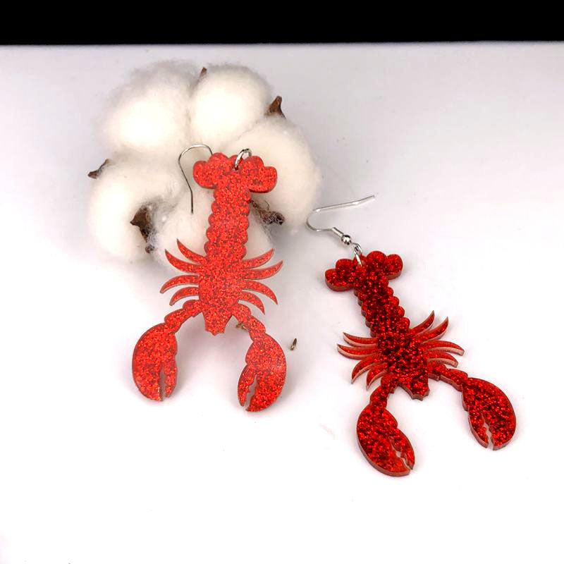 Women's Long Glitter Red Lobster Exaggerated Personalized Acrylic Rings