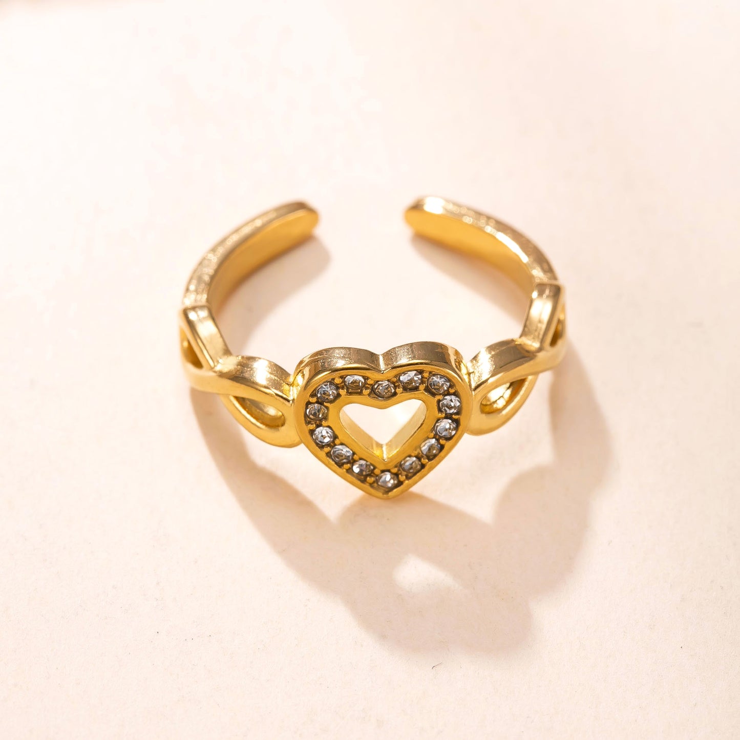 Titanium Steel Casting Chain Hollow Heart Index Finger Sweet Fashion Ring