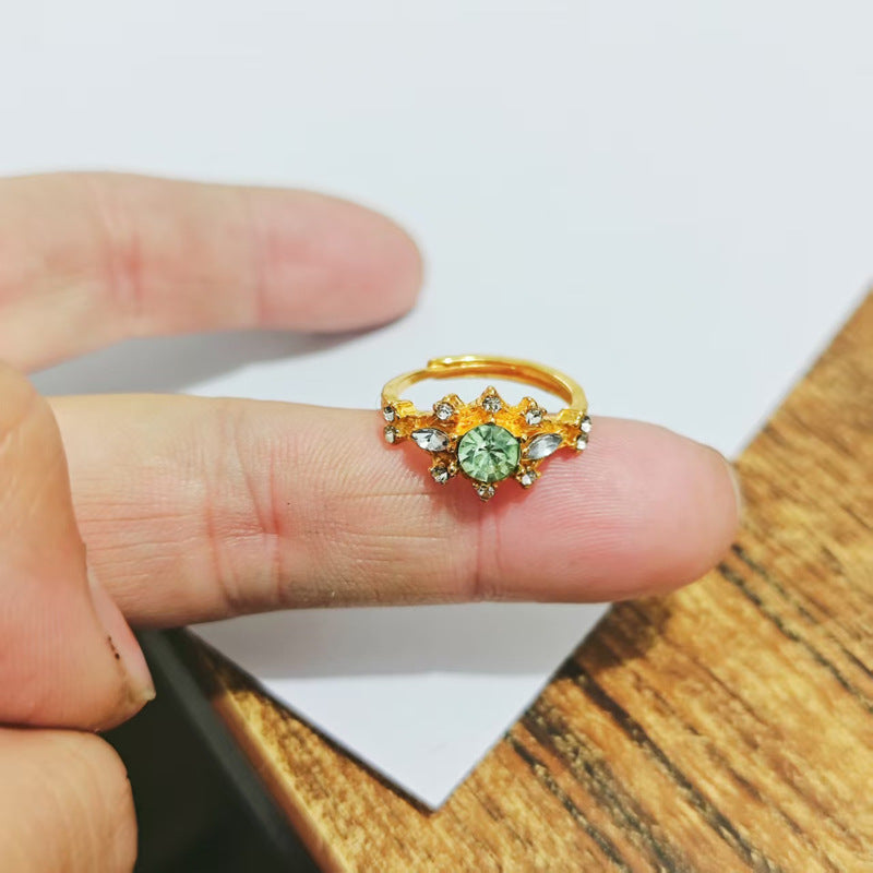 Shiny Diamond Female Brushed Blue Red Spot Drill Index Finger Ring