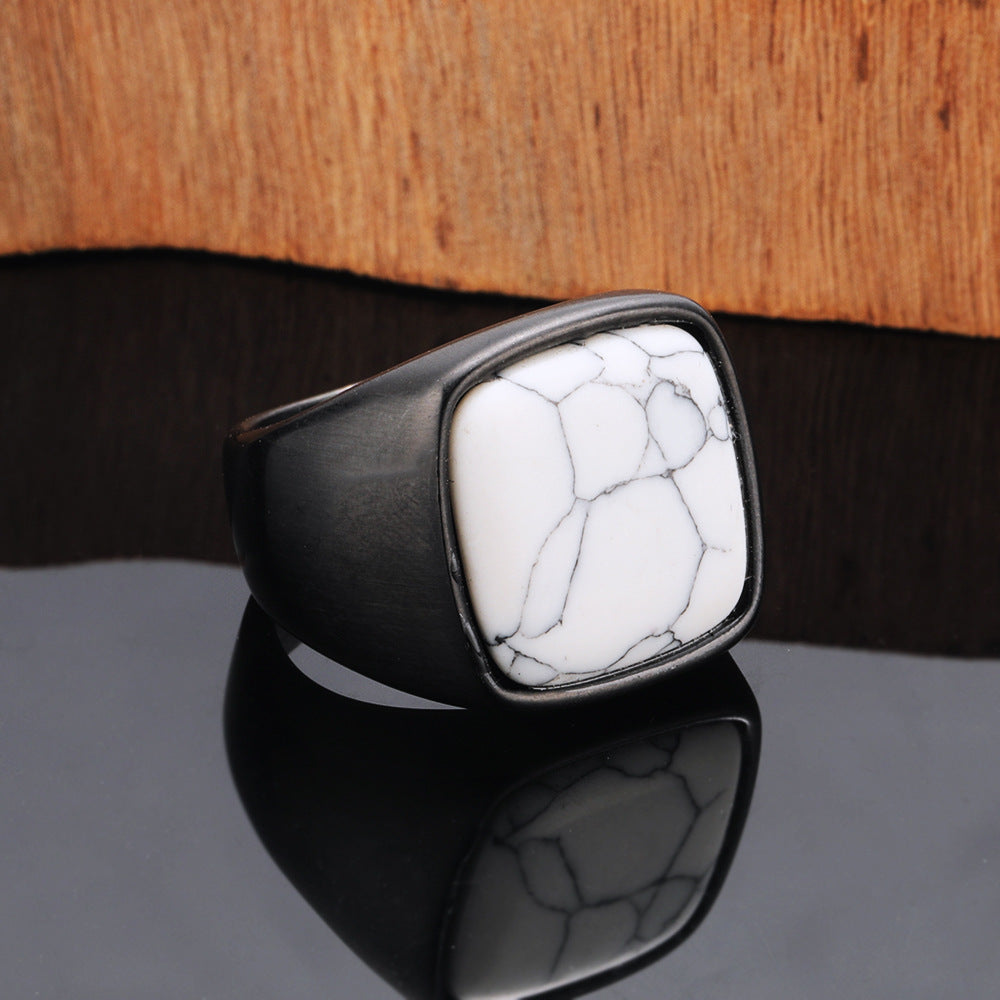 Men's Titanium Steel Retro Trendy Textured Natural Rings
