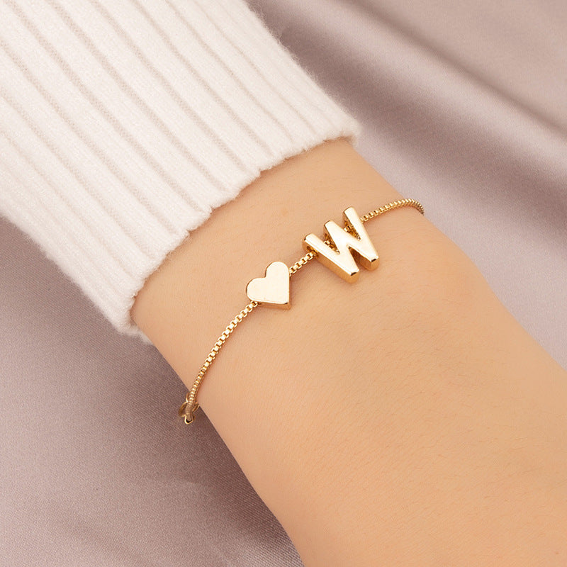 Heart Female Retro Personality Design English Letters Bracelets