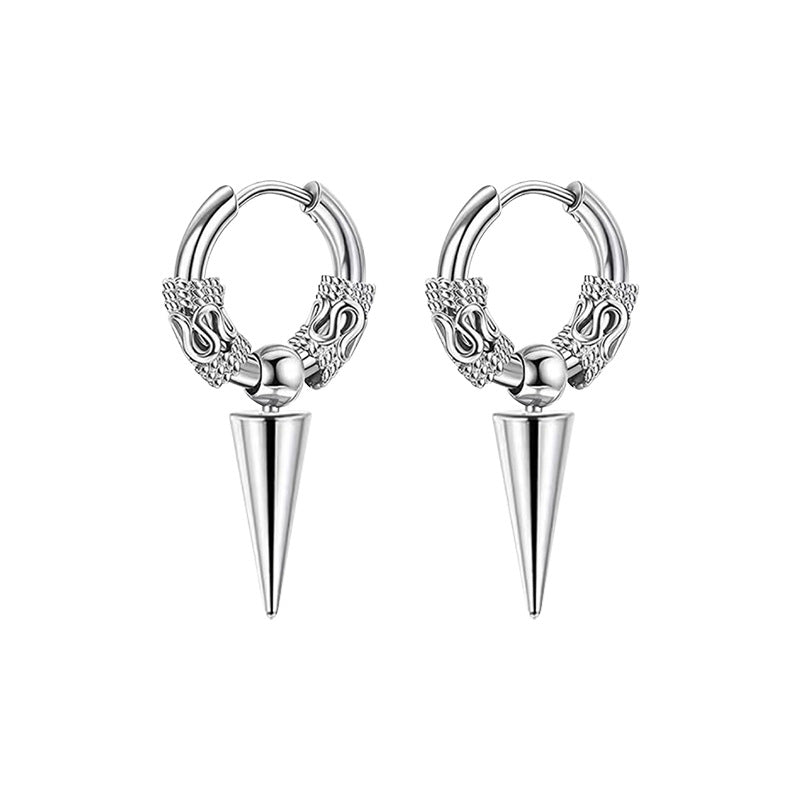 Men's Source Dragon Pattern Beads Clip Trendy Stainless Steel Ear Buckle