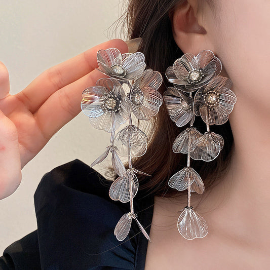 Women's Style Hollow Flower Large Exaggerated Long Earrings