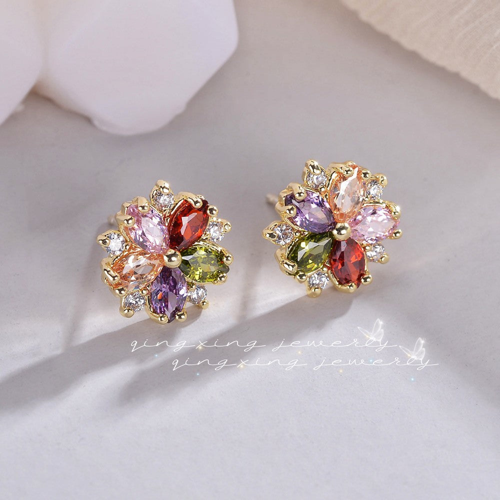 Retro Baroque Sier Pin Colorful Flower Affordable Luxury Fashion Earrings