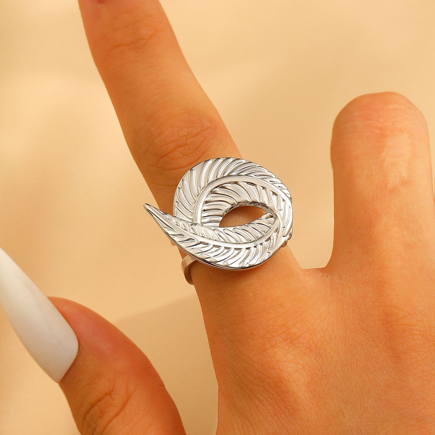 Steel Flower Leaf Female Exaggerated Personalized Hollow Ring