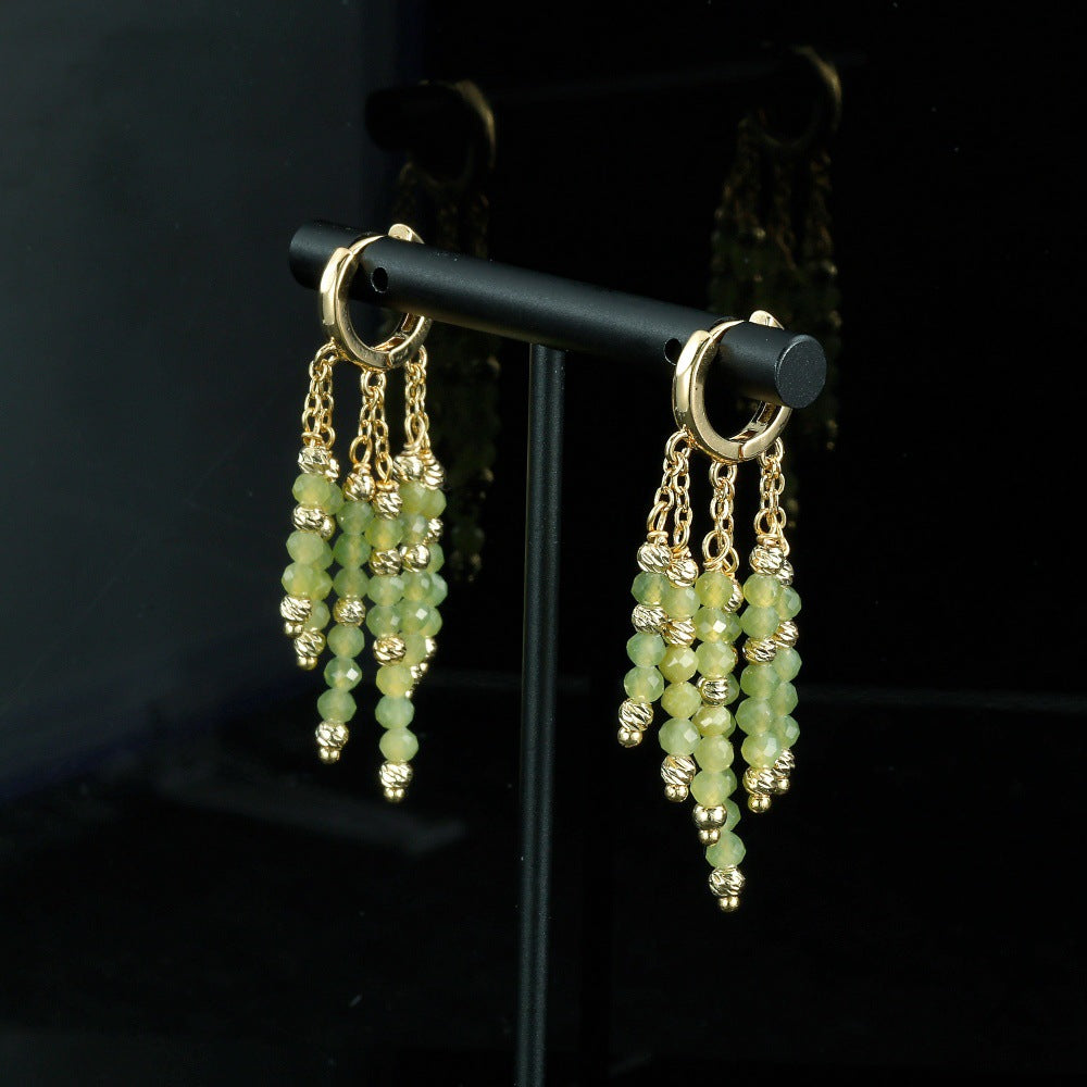 Light Luxury Temperament Stone Tassel Vintage Eardrops Niche Design Earrings