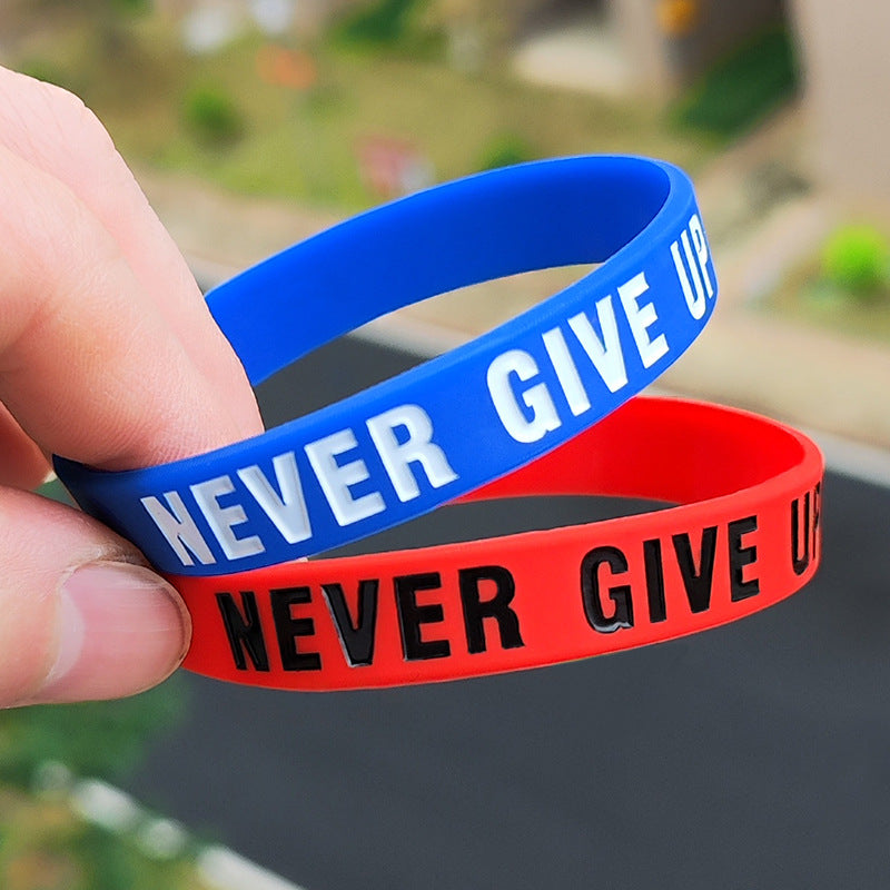 Lettering Inspirational Never Give Up Wrist Strap Black Bracelet