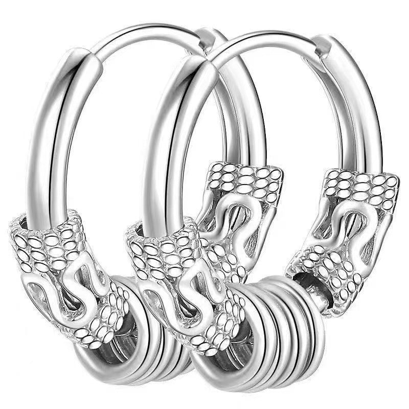 Men's Hip Hop Rock Cross Screw Vintage Dragon Earrings