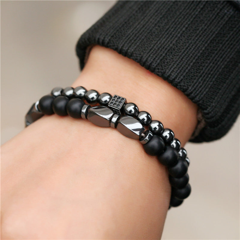 Ornament Black Frosted Stone Lava Mixed Wear Crown Long Bracelets