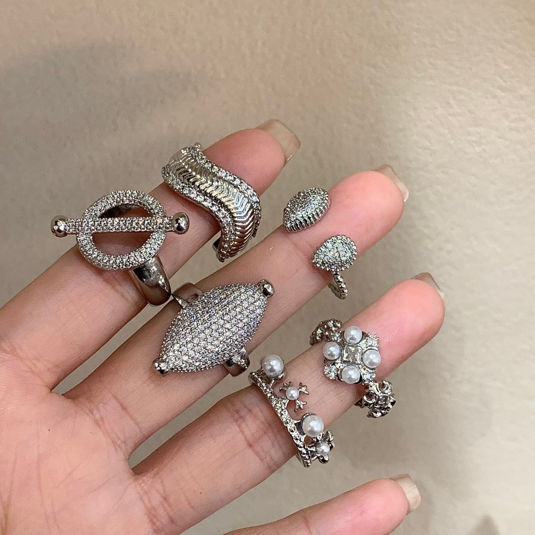 Women's Zircon Female Twin Pearl Opening Adjustable Rings