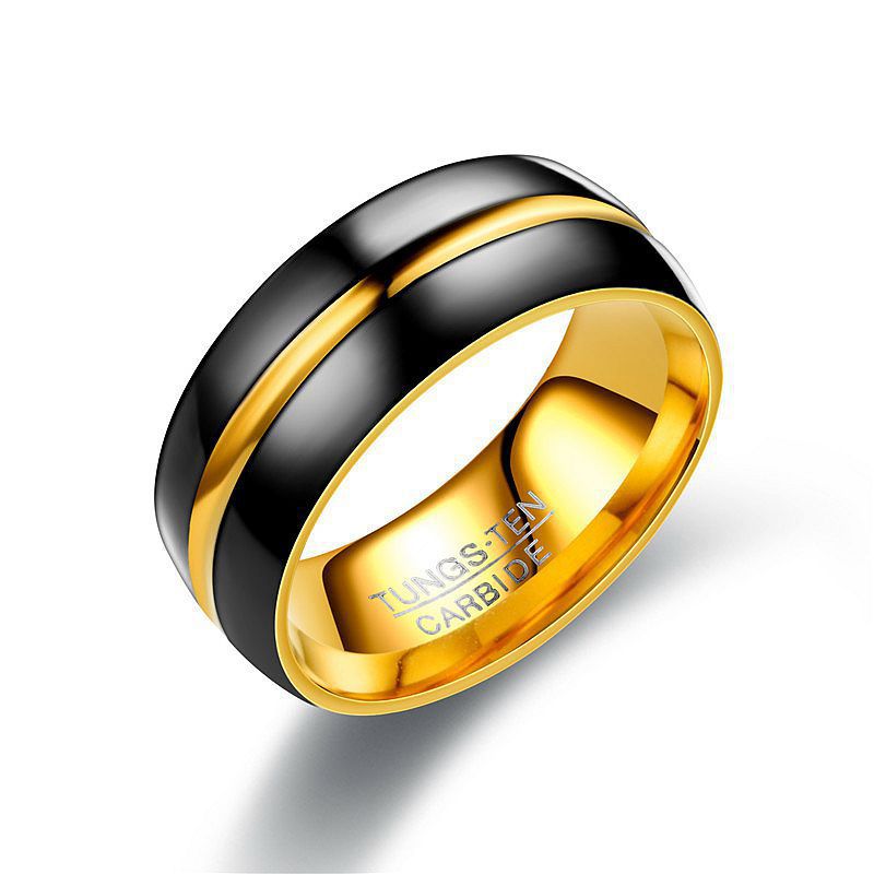 Women's & Men's Fashion Titanium Steel Black Gold Two-tone Rings