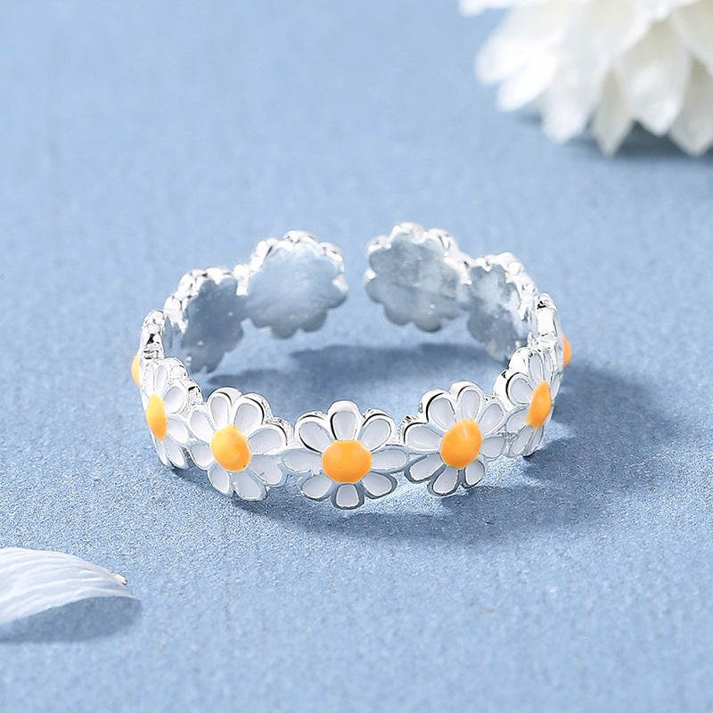 Women's Little Daisy Mori Style Summer White Flower Epoxy Korean Simple Rings