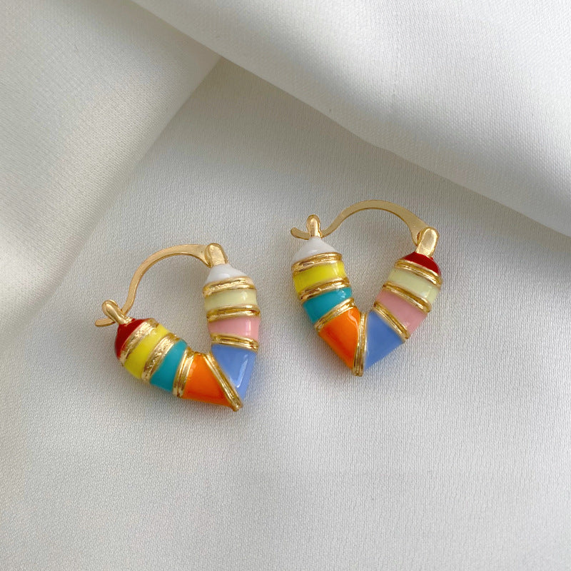 Women's Fashion Rainbow Dripping Oil Love Clip Light Luxury High-grade Unique Rings