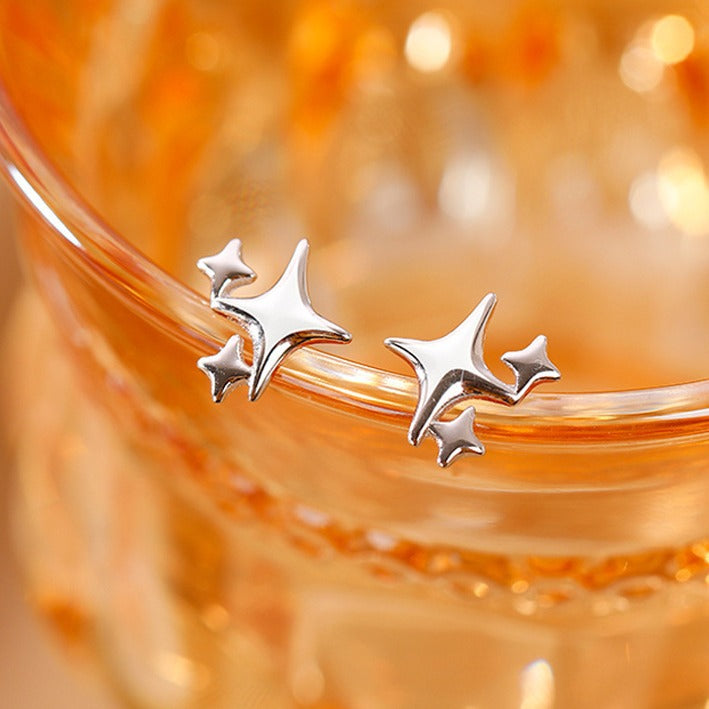 Three Four Stars Ear Street Style Cool Handsome Trendy Cross Stud Earrings