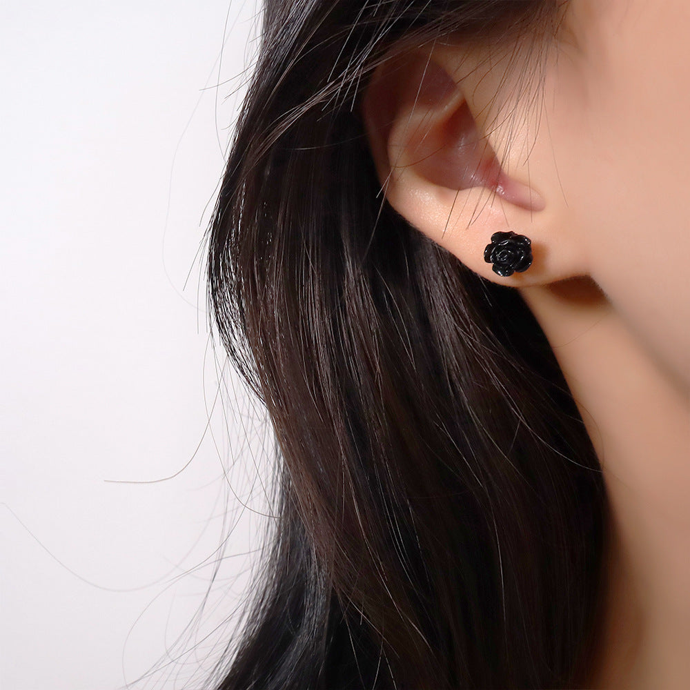 Transparent Colorful Rose Simple Niche Commuter Style Temperamental Lady Gentle Stud Earrings
