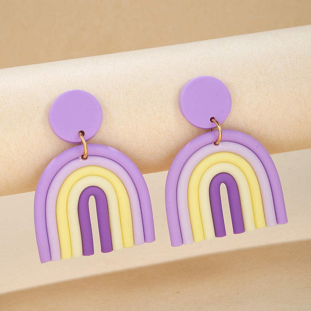 Bohemian Polymer Clay Handmade Rainbow Eardrop Stud Earrings