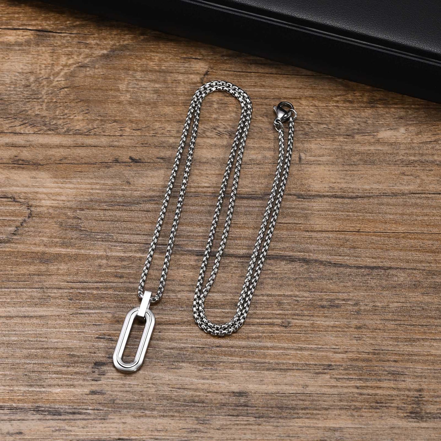 Men's Steel Geometric Oval Rectangular Diamond Simple Pendants