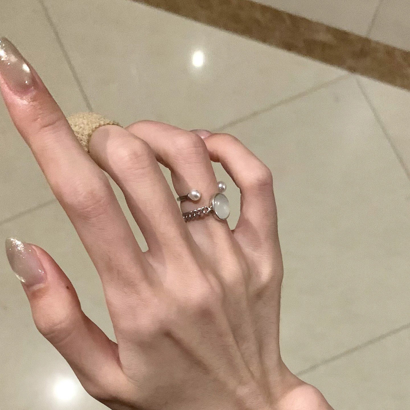 Cold Feeling Oval Egg Surface Stone Female Design Index Finger Ring