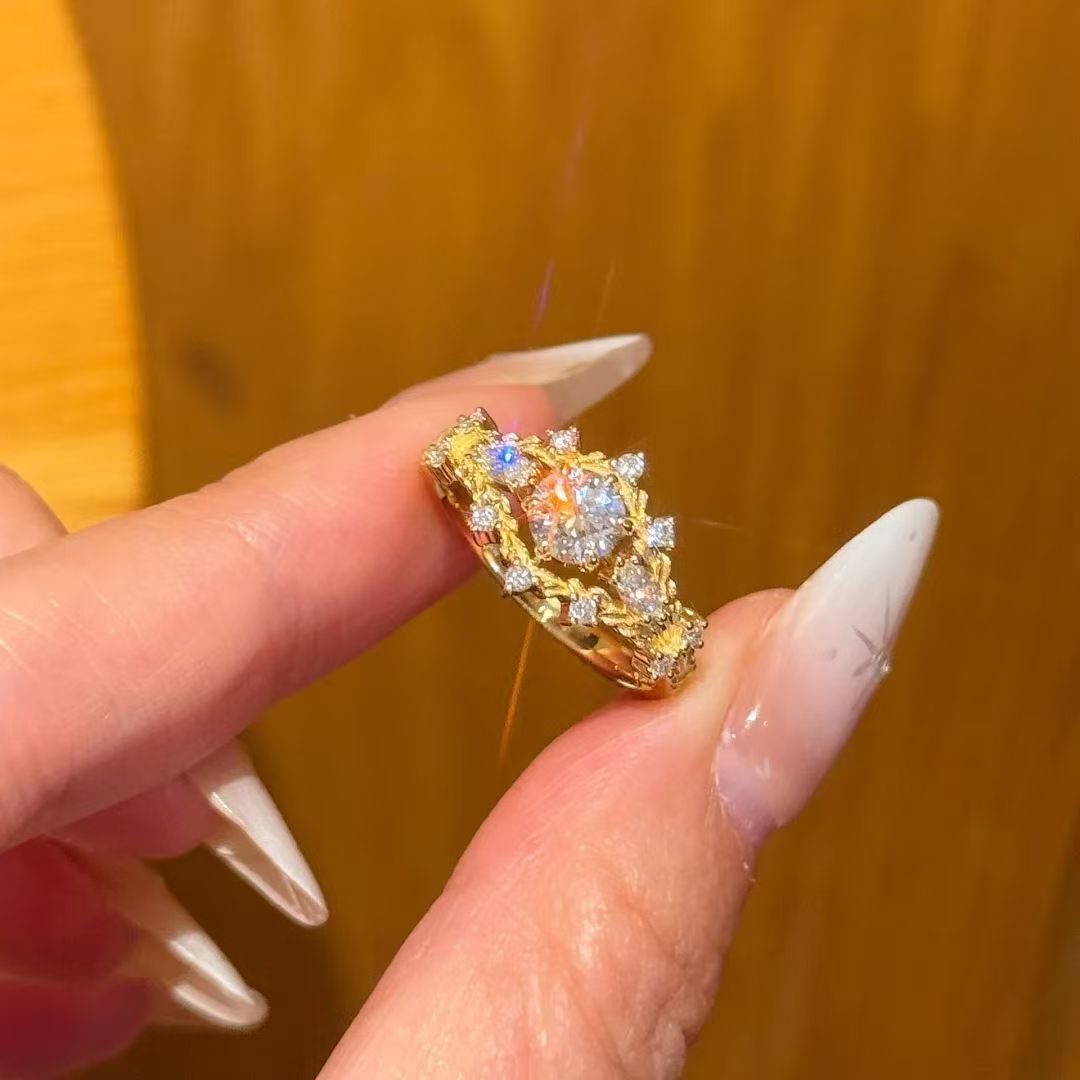 Shiny Diamond Female Brushed Blue Red Spot Drill Index Finger Ring