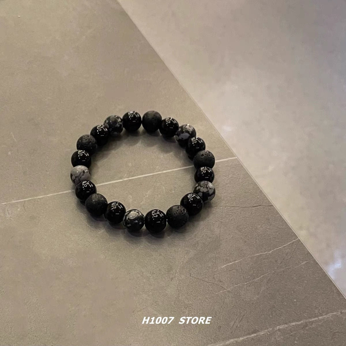 Men's Stone High-grade Black Beaded Retro Minority Design Simple Bracelet