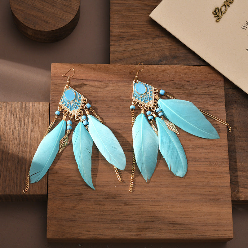 Plaid Diamond-shaped Dripping Feather Your Daisy Earrings