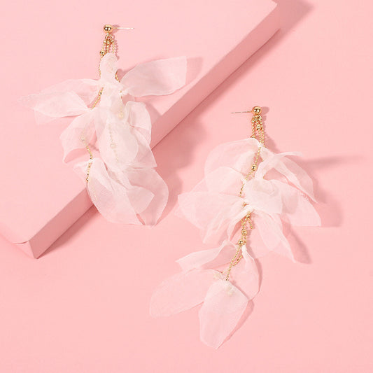 Women's Fabric Handmade Fashion Design Long Fairy Earrings