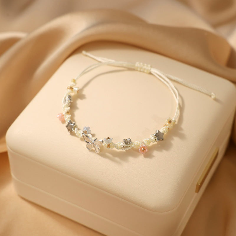 Women's & Men's Fresh Imitation Crystal Bead Good-looking Tassel Woven Hand Strap Bracelets